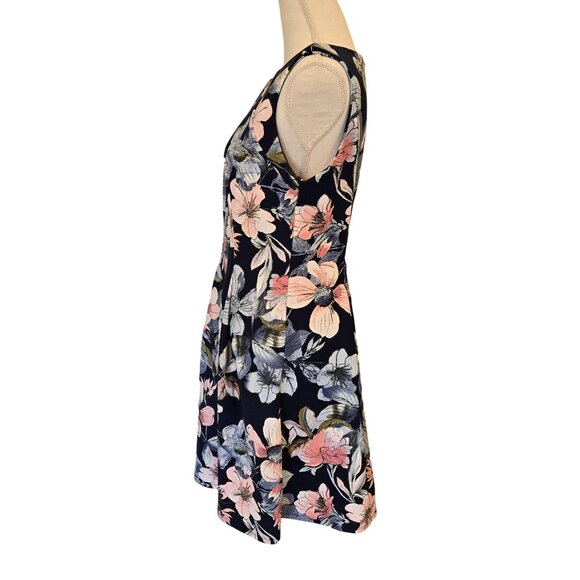 Liz Claiborne Sleeveless Pleated Navy Blue Floral Dress Women's 10 - Picture 4 of 12